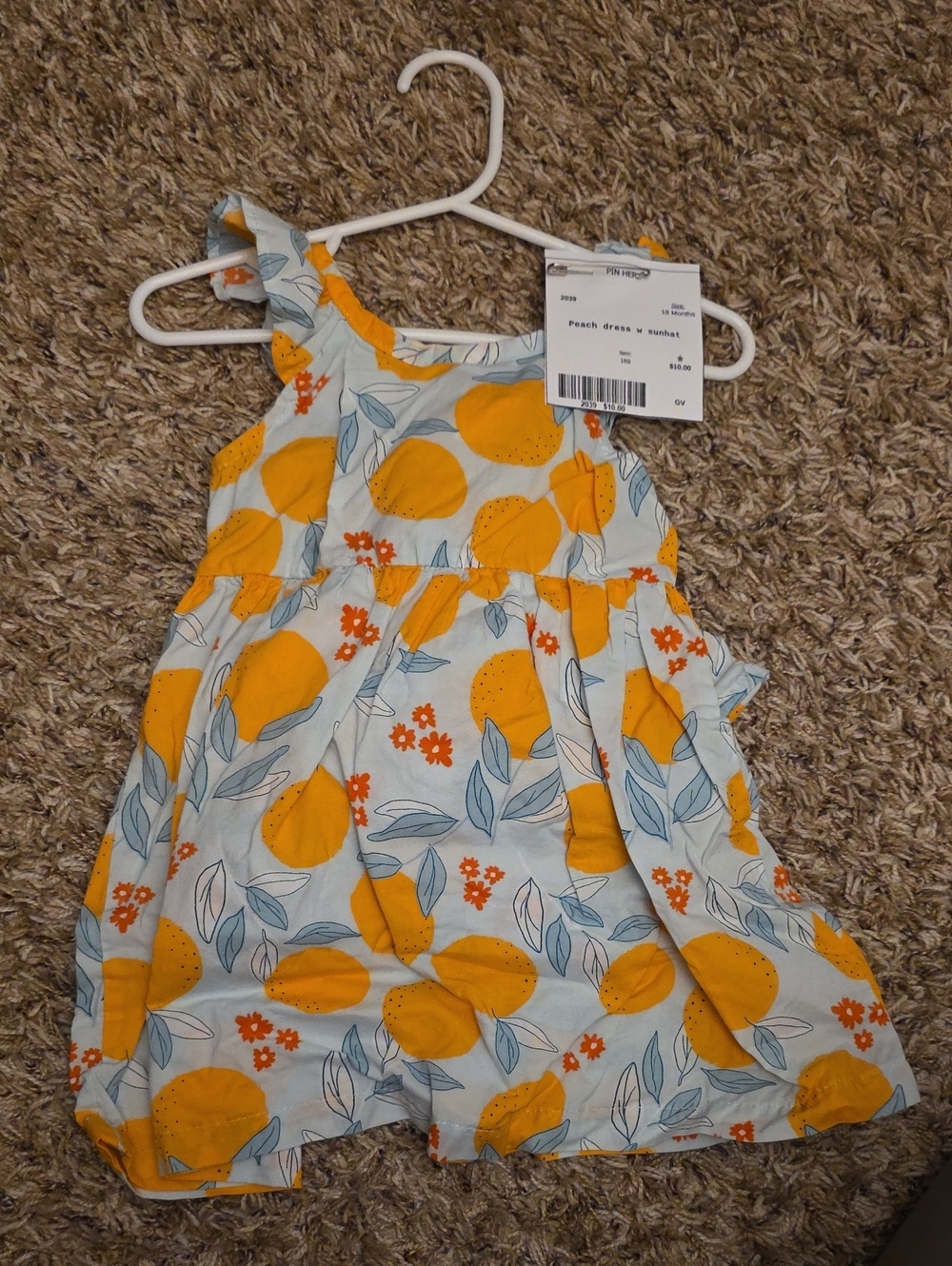 Carter's Yellow Peach Print Sundress with Blue-Green Leaf Accents